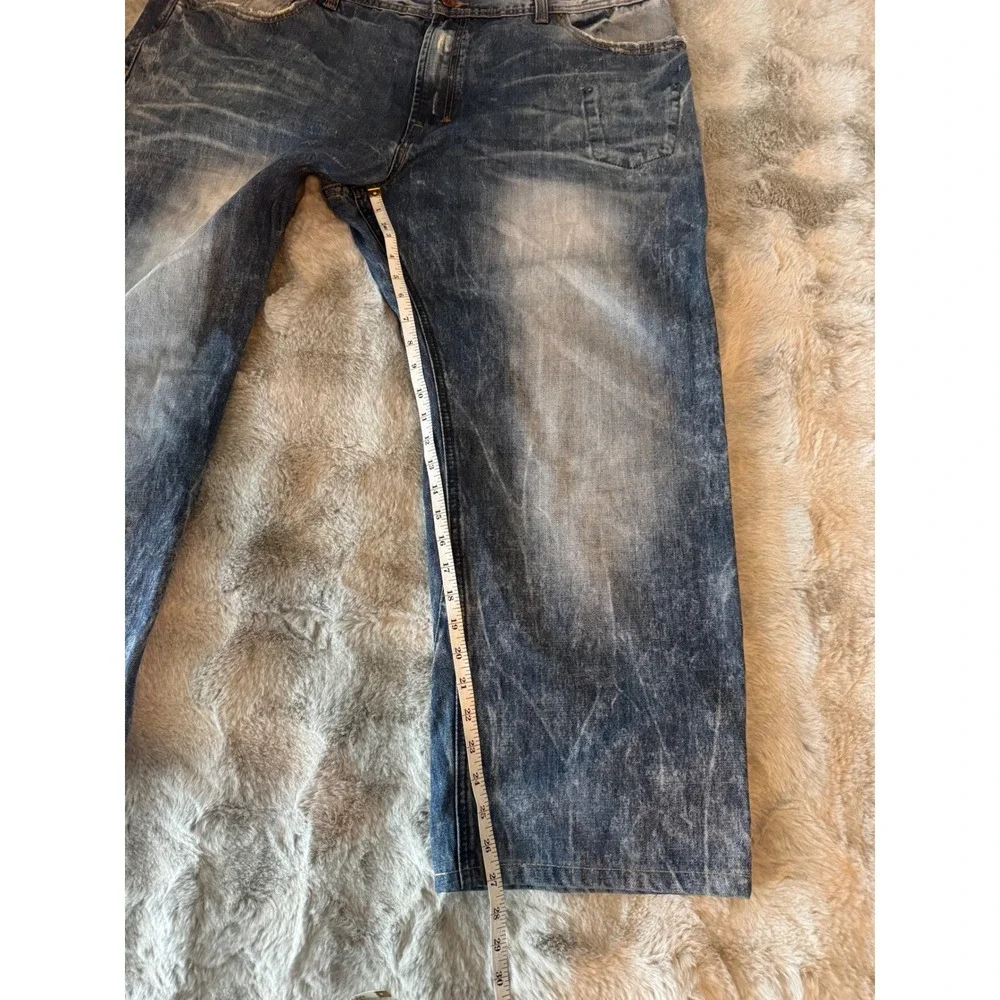 AKOO Mens Distressed Blue Wash Straight Leg Jeans Size 44 American Flag-0590